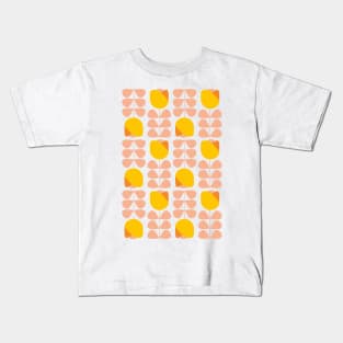 Retro Geometric Floral Pattern 1 in Orange, Peach and Yellow Kids T-Shirt